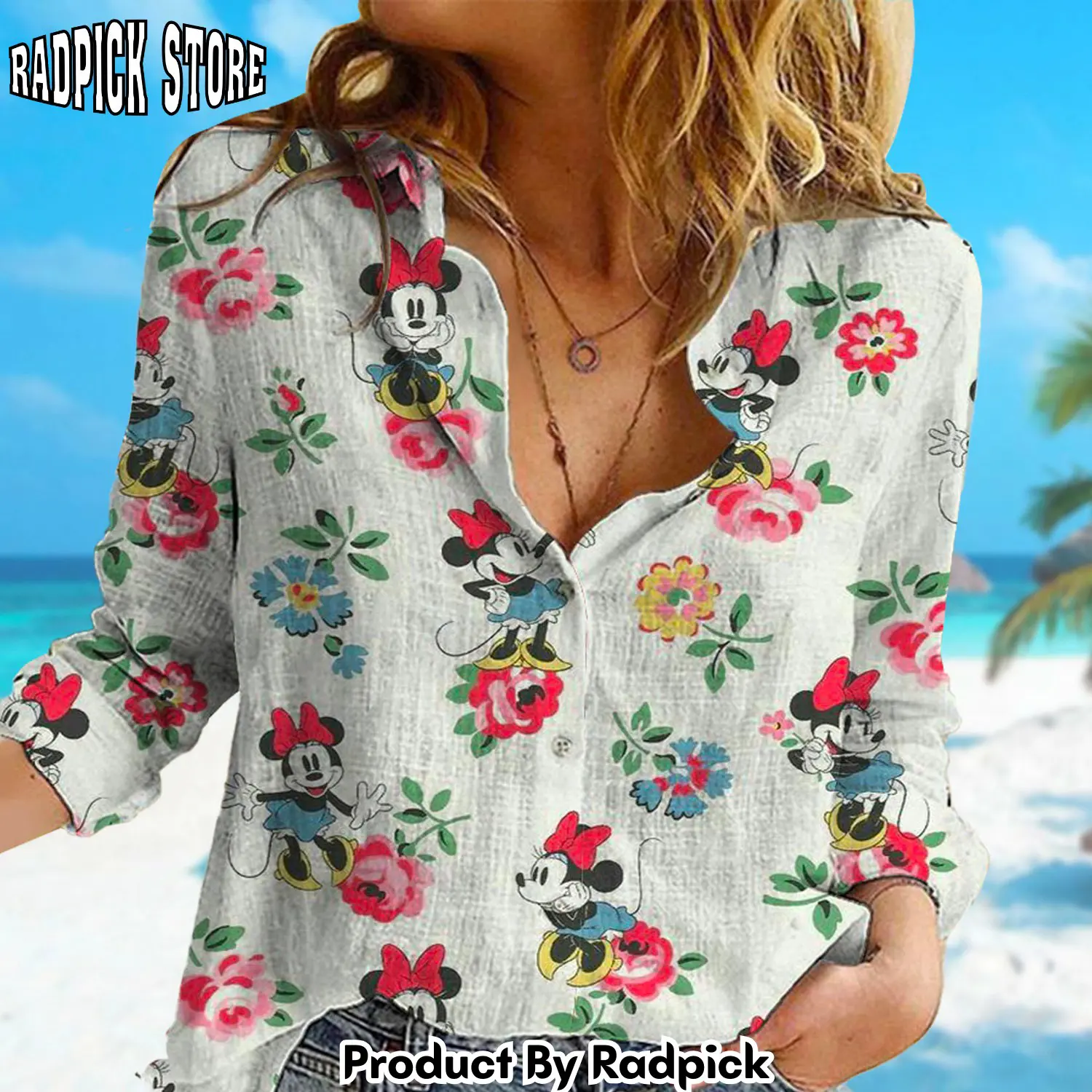 Radpick pink mouse linen shirt cute mouse linen casual shirt cartoon women blouses shirt magic kingdom tshirt movie family trip gift rp662449